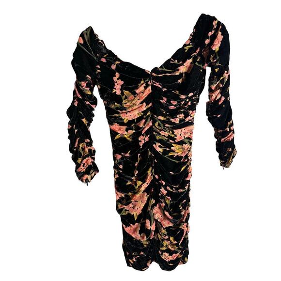 House of CB Noella Bardot Dress Black Peach Floral Size S - Picture 9 of 10